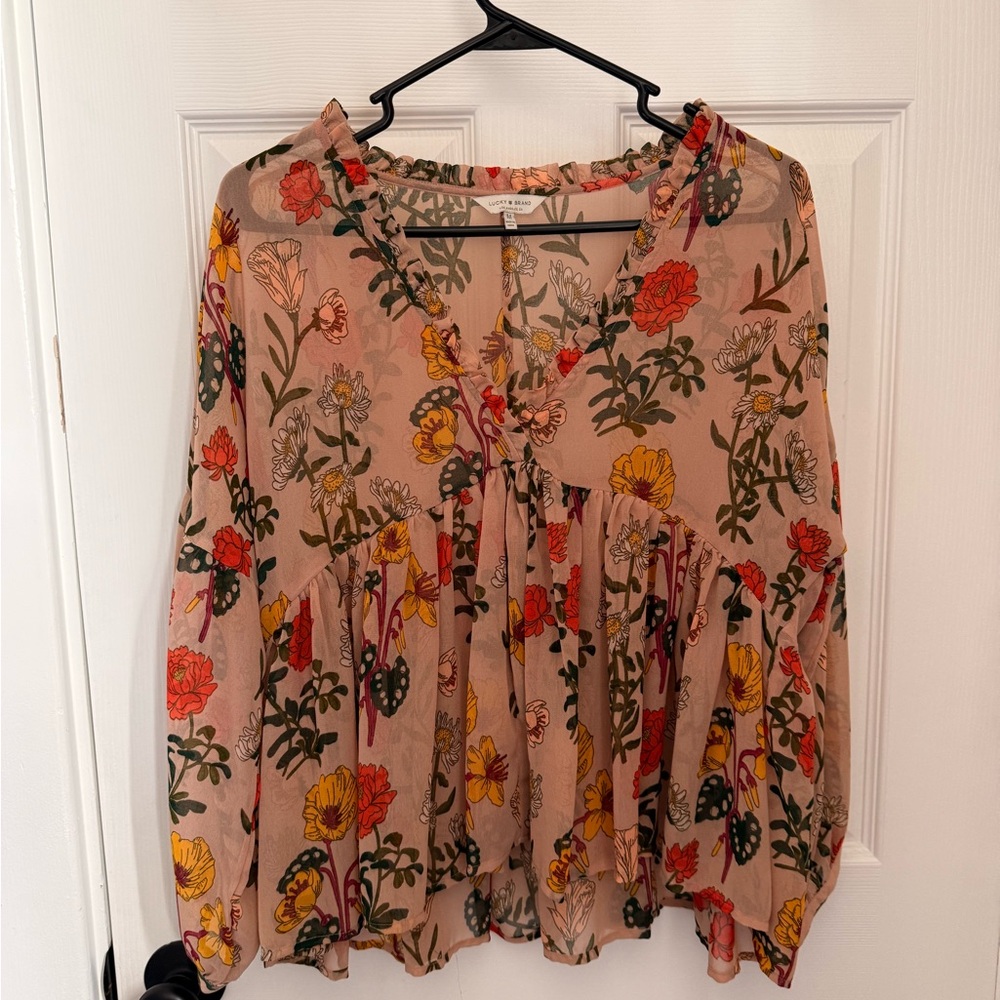 Lucky Brand Tan Ruffled Blouse